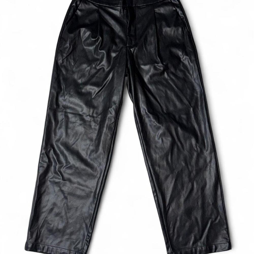 Calvin Klein Jeans Black Faux Leather Pleated Wide Leg Pants Size 10